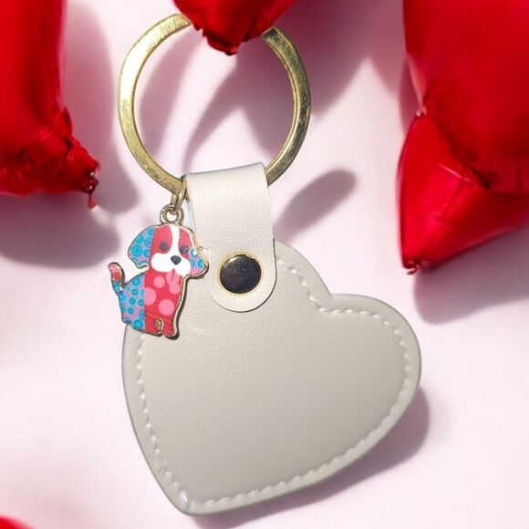 Heart-Shaped Keychain with Pom Colorful Dog Charm 3pk. - Picture 2 of 4